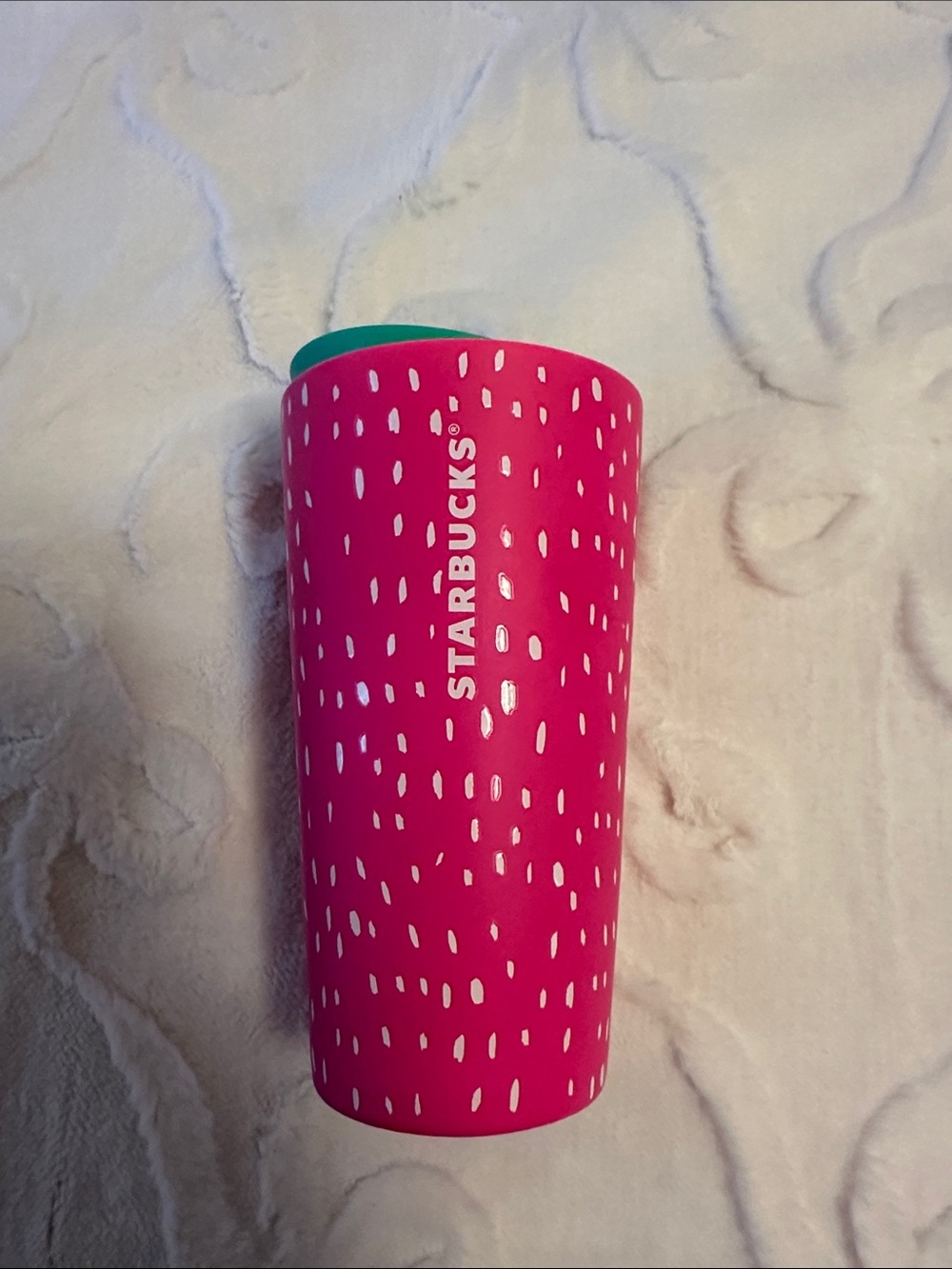 Starbucks Ceramic Dots Strawberry Tumbler Neon Pink 12 oz with Lid